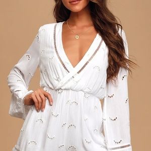 White Embroidered Eyelet Long Sleeve Romper